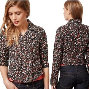 Anthro Hei Hei Quilted Moto Jacket Floral Black Size 10 Biker Zip Crop